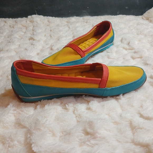 Cougar Shoes Extatic Leather Mesh Slip On Flat Yellow Orange Blue Size 9M - Picture 6 of 10